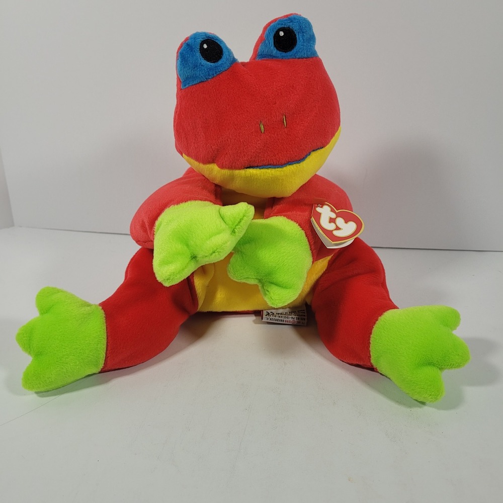 Ty Pillow Pals Ribbit the Frog Vintage Red Yellow Plush Stuffed Animal 1998 Tag